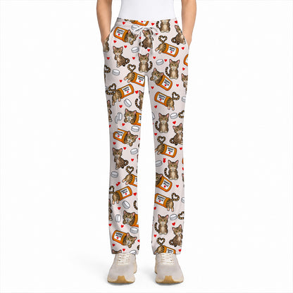 Tabby Cat Nurse Scrub Top, Happy Pills Medical Scrubs, Cute Cat Lover Healthcare Uniform