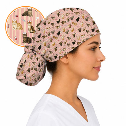 Nurse Cat Scrub Caps, Cat Lover Medical Nurse Cap for Veterinary & Healthcare Workers, Comfortable Feline Nursing Scrubs