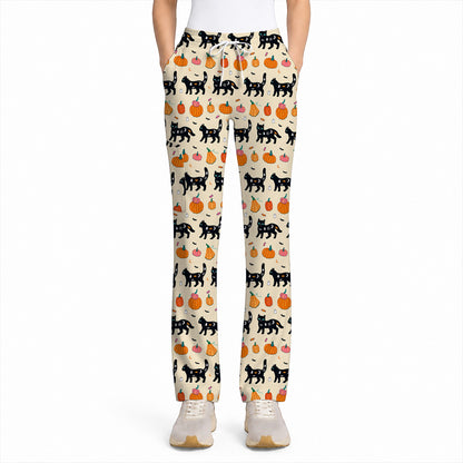 Halloween Black Cat Scrub Top, Pumpkin Cat Print Scrubs, Spooky Nurse Uniform