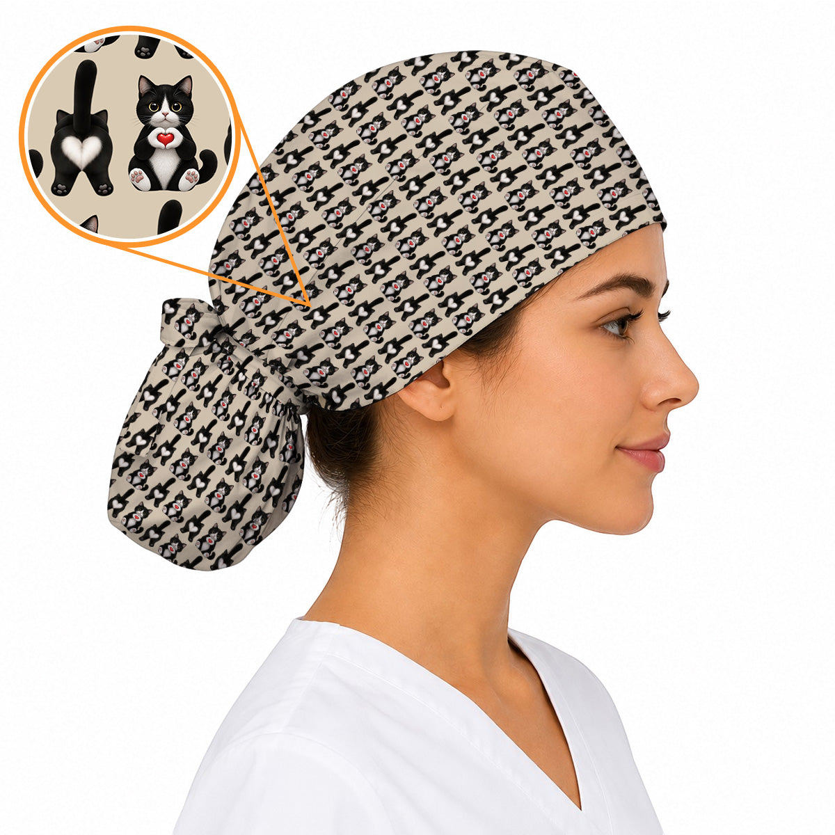 Funny Tuxedo Cat Pattern Scrub Caps, Cute Cat Nurse Scrubs, Breathable Fabrics Nursing Cap