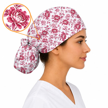 Peony Floral Scrub Caps for Women, Elegant Peony Nurse Scrub Cap, Floral Nursing Headwear For Healthcare Workers