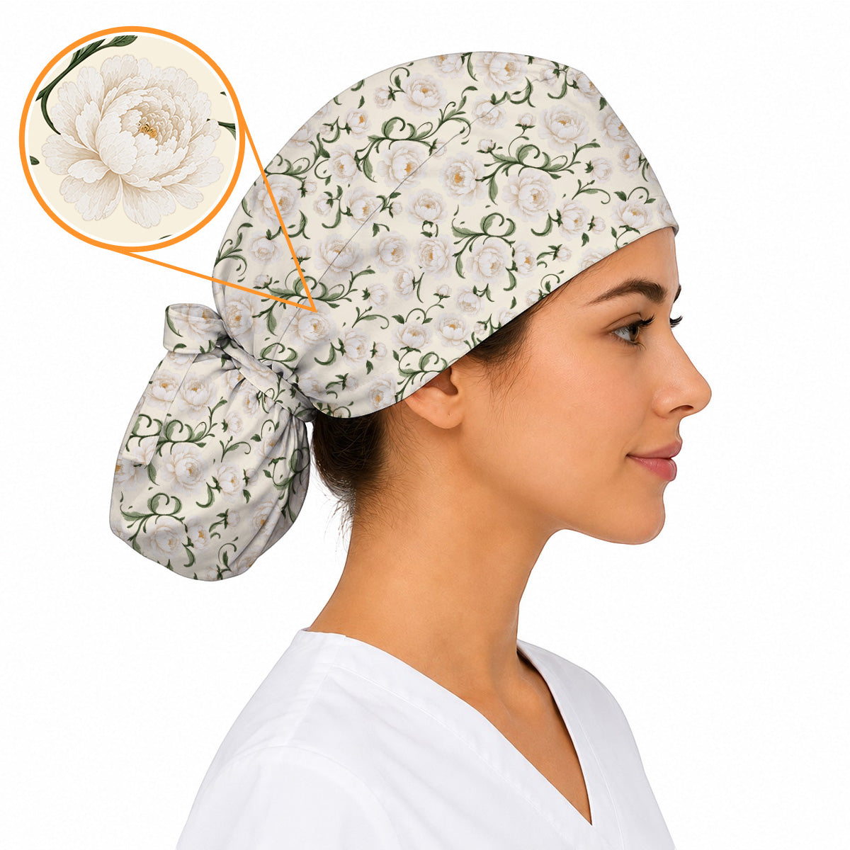 Peony Floral Pattern Scrub Caps, Crazy Pink Peony Nurse Scrubs, Breathable Fabrics Nursing Cap
