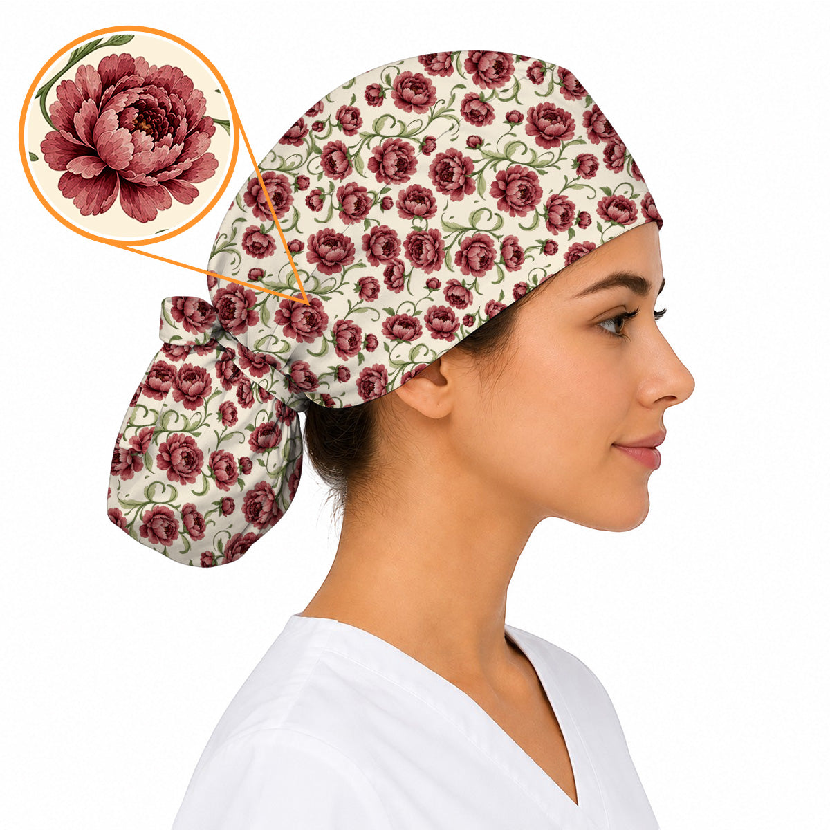 Peony Floral Pattern Scrub Caps, Crazy Pink Peony Nurse Scrubs, Breathable Fabrics Nursing Cap