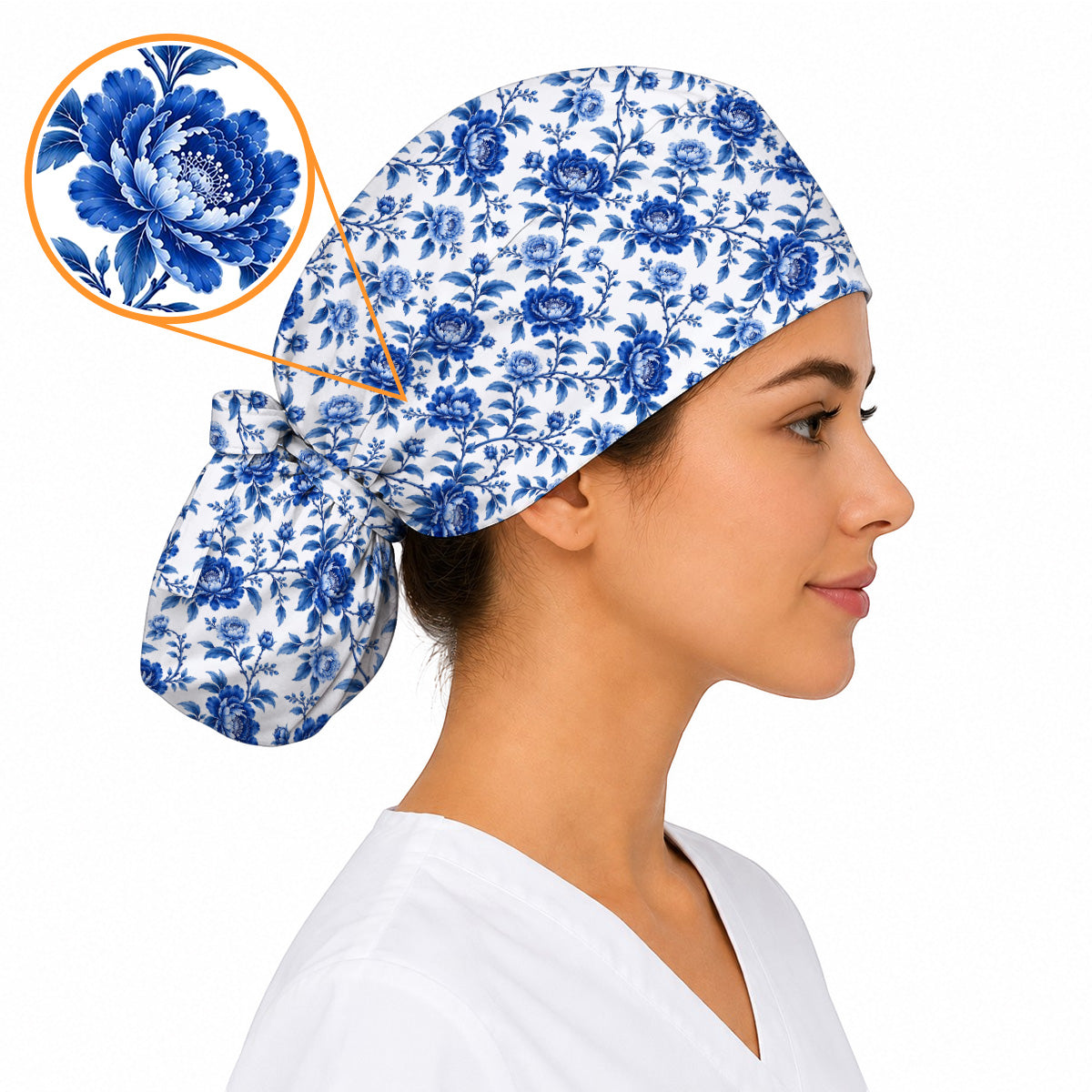 Peony Floral Scrub Caps for Women, Elegant Peony Nurse Scrub Cap, Floral Nursing Headwear For Healthcare Workers