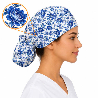 Peony Floral Scrub Caps for Women, Elegant Peony Nurse Scrub Cap, Floral Nursing Headwear For Healthcare Workers