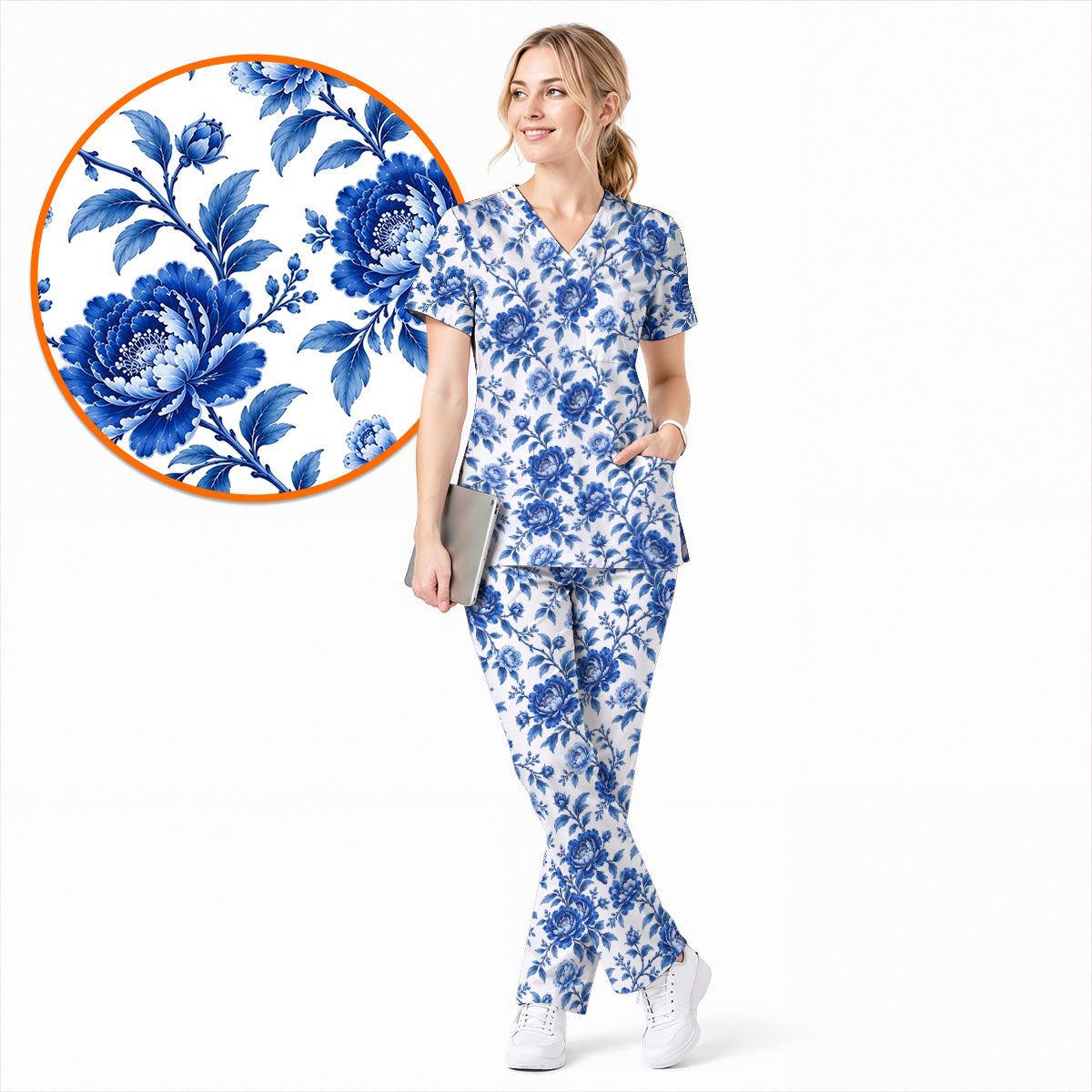 Peony Floral Scrub Top for Women, Elegant Peony Nurse Scrub Shirt, Floral Nursing Uniform For Healthcare Workers