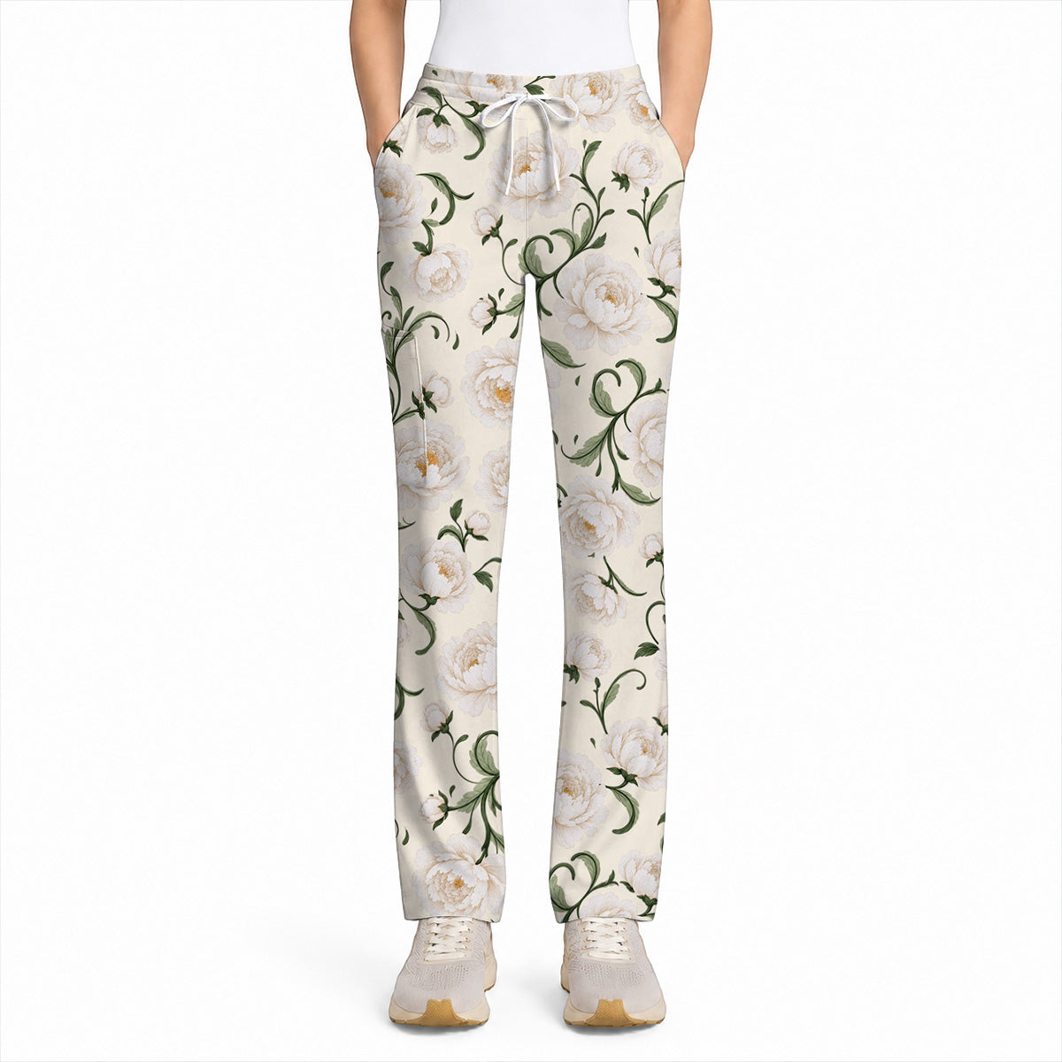 Peony Floral Pattern Scrub Top, Crazy Pink Peony Nurse Scrubs, Breathable Fabrics Nursing Uniform