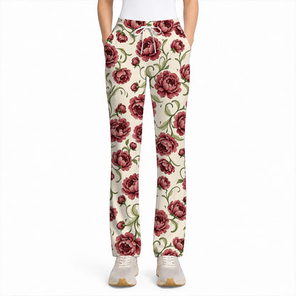 Peony Floral Pattern Scrub Top, Crazy Pink Peony Nurse Scrubs, Breathable Fabrics Nursing Uniform
