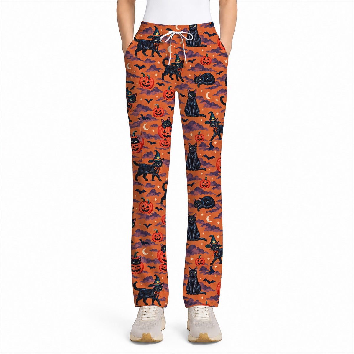 Black Cat Halloween Scrub Top, Witchy Pumpkin Nurse Scrubs, Spooky Season Healthcare Uniform