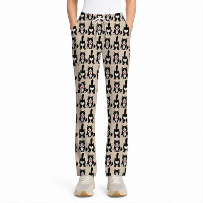 Funny Tuxedo Cat Pattern Scrub Top, Cute Cat Nurse Scrubs, Breathable Fabrics Nursing Uniform