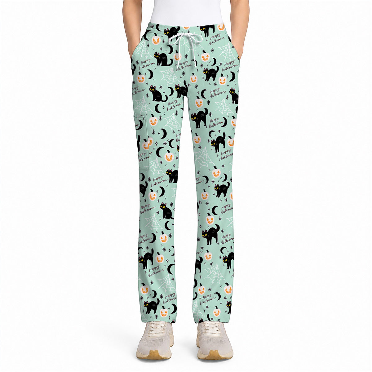 Black Cat Halloween Scrub Top, Cute Pumpkin Nurse Scrubs, Spooky Season Medical Uniform