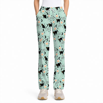 Black Cat Halloween Scrub Top, Cute Pumpkin Nurse Scrubs, Spooky Season Medical Uniform