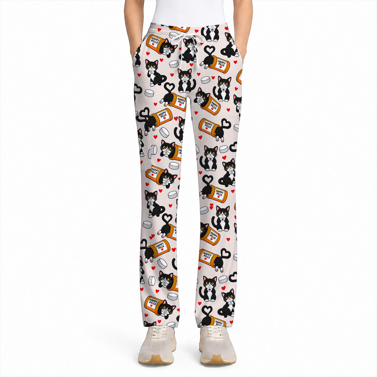 Cute Cat Nurse Scrub Top, Funny Happy Pills Medical Scrubs, Cat Lover Healthcare Uniform