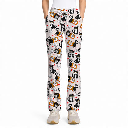 Cute Cat Nurse Scrub Top, Funny Happy Pills Medical Scrubs, Cat Lover Healthcare Uniform