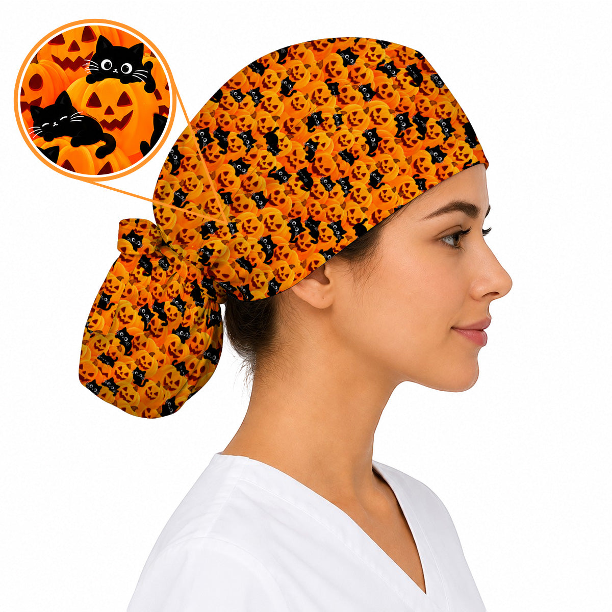 Halloween Cat Scrub Caps, Pumpkin Nurse Scrubs, Spooky Season Scrub Cap