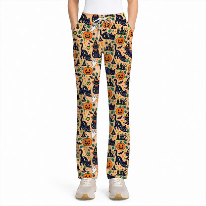 Black Cat Witch Halloween Scrub Top, Spooky Pumpkin Nurse Scrubs, Halloween Medical Uniform