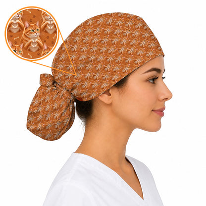 Orange Tabby Cat Love Nurse Scrub Caps, Cute Cat Pattern Scrubs For Nurses, Breathable Fabrics Nursing Cap