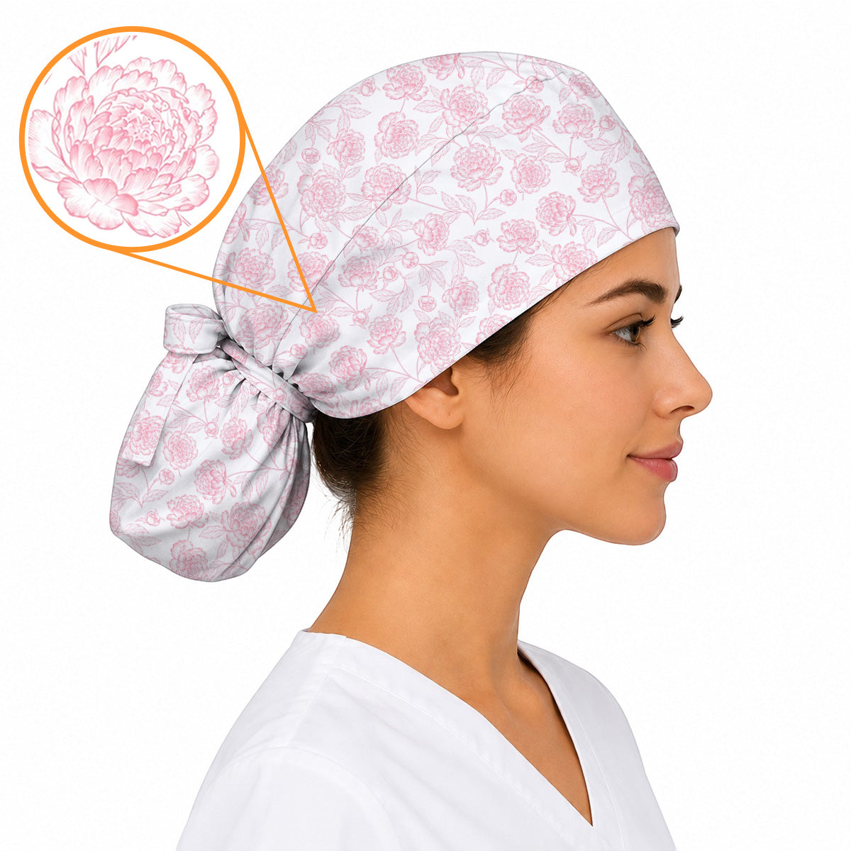 Peony Floral Pattern Scrub Caps, Pink Peony Nurse Scrubs, Floral Nursing Cap