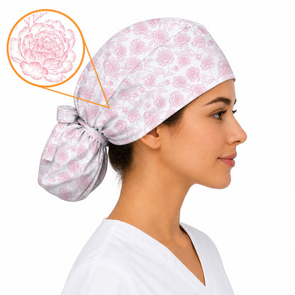 Peony Floral Pattern Scrub Caps, Pink Peony Nurse Scrubs, Floral Nursing Cap