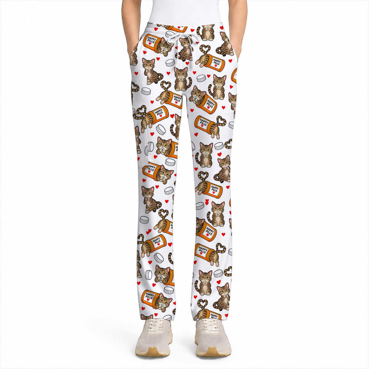Tabby Cat Nurse Scrub Top, Happy Pills Medical Scrubs, Cute Cat Lover Healthcare Uniform