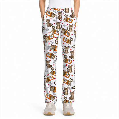 Tabby Cat Nurse Scrub Top, Happy Pills Medical Scrubs, Cute Cat Lover Healthcare Uniform