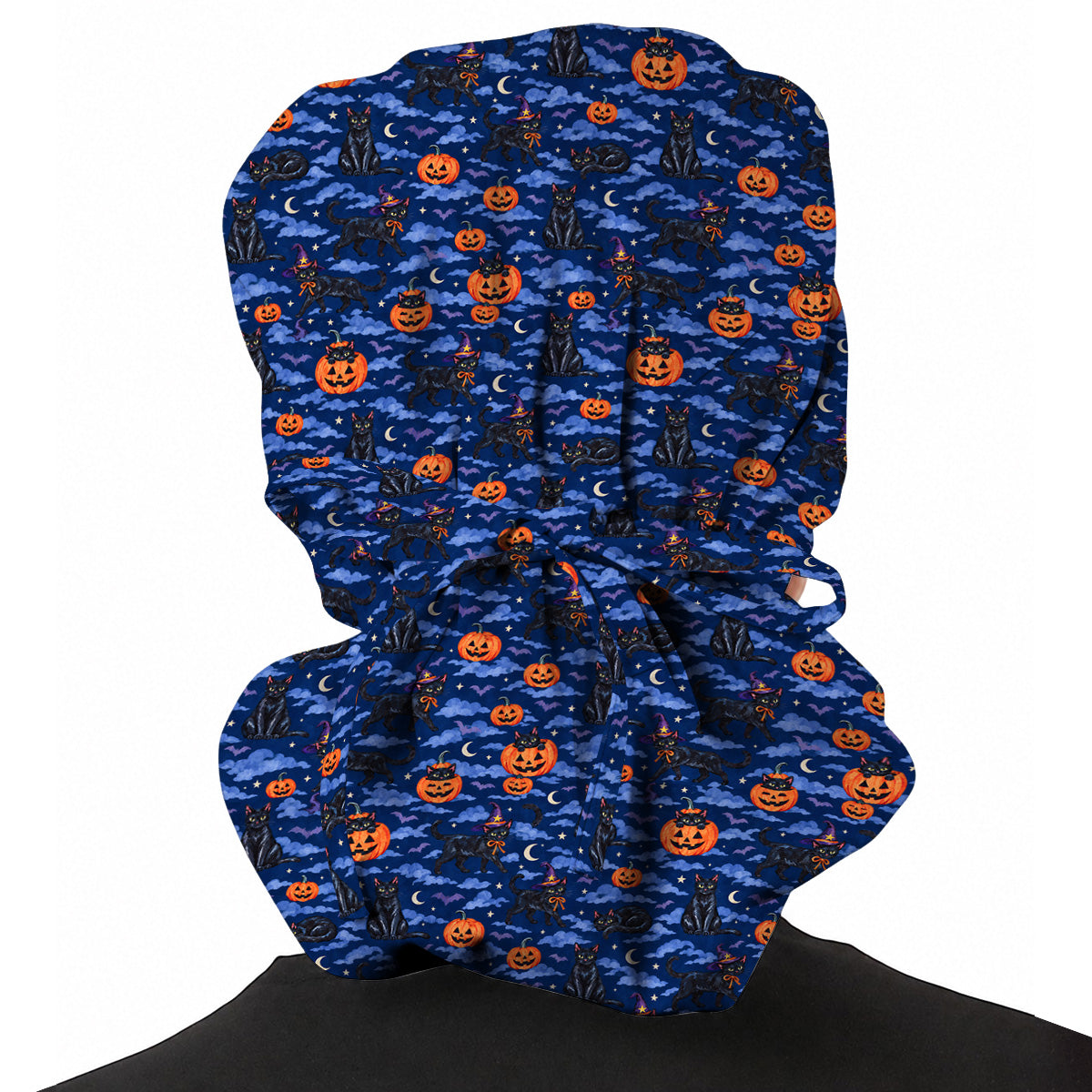 Black Cat Halloween Scrub Caps, Witchy Pumpkin Nurse Headwear, Spooky Season Healthcare Cap