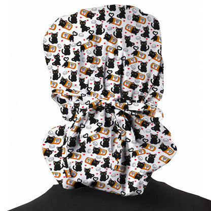 Black Cat Happy Pills Nurse Scrub Caps, Funny Pharmacy Cat Scrubs for Nurses, Cute Medical Nursing Cap Gift