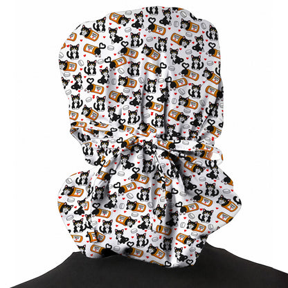 Cute Cat Nurse Scrub Caps, Funny Happy Pills Medical Headwear, Cat Lover Healthcare Cap