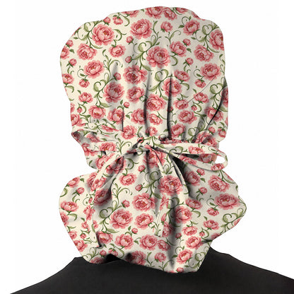 Peony Floral Pattern Scrub Caps, Crazy Pink Peony Nurse Scrubs, Breathable Fabrics Nursing Cap