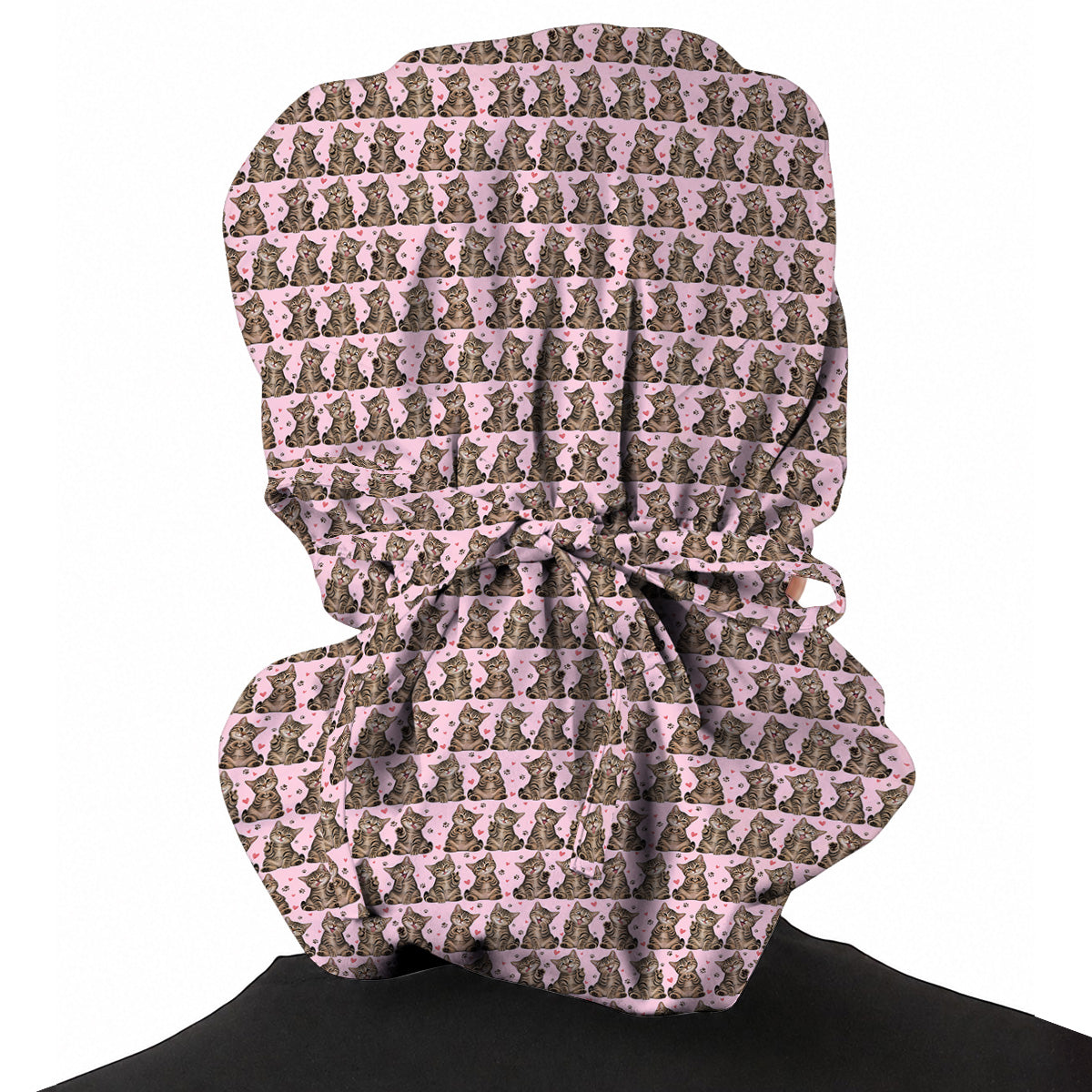 Cute Tabby Cat Pattern Scrub Caps, Heart Paw Cat Nurse Scrubs, Breathable Fabrics Nursing Cap