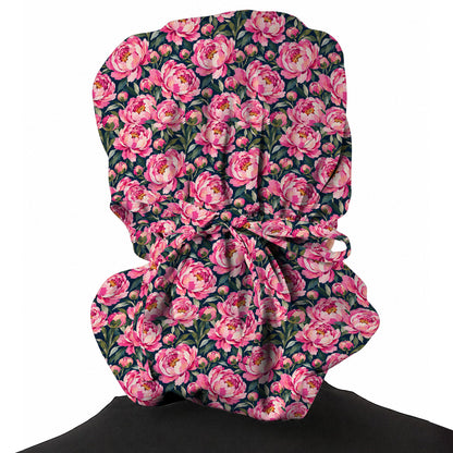 Peony Floral Scrub Caps for Women, Pink Peony Nurse Scrub Cap, Floral Nursing Headwear for Healthcare Workers