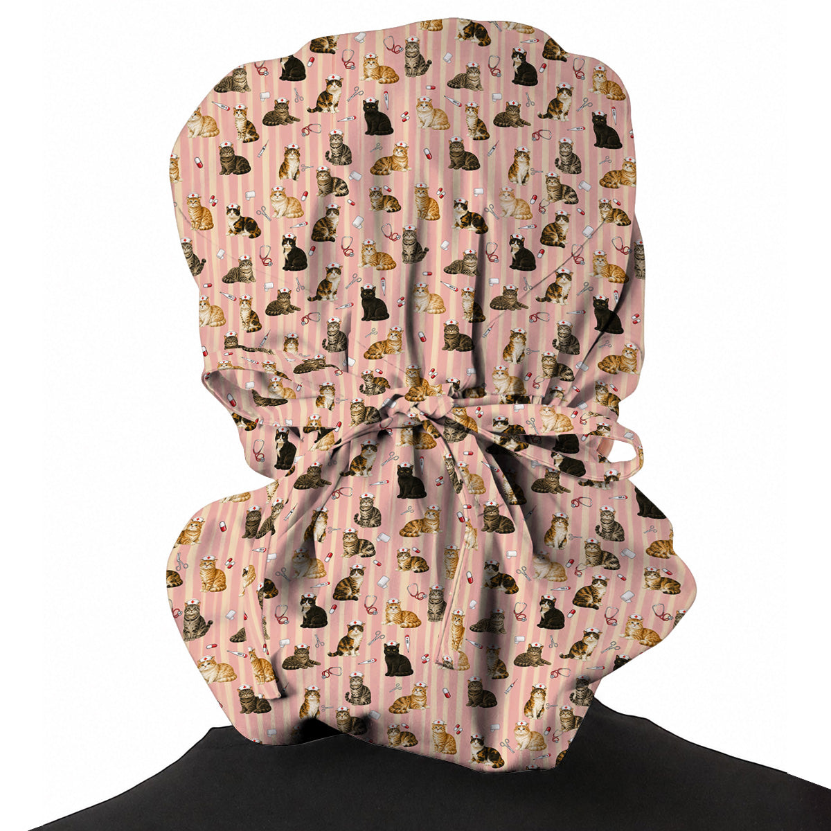 Nurse Cat Scrub Caps, Cat Lover Medical Nurse Cap for Veterinary & Healthcare Workers, Comfortable Feline Nursing Scrubs