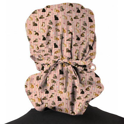 Nurse Cat Scrub Caps, Cat Lover Medical Nurse Cap for Veterinary & Healthcare Workers, Comfortable Feline Nursing Scrubs