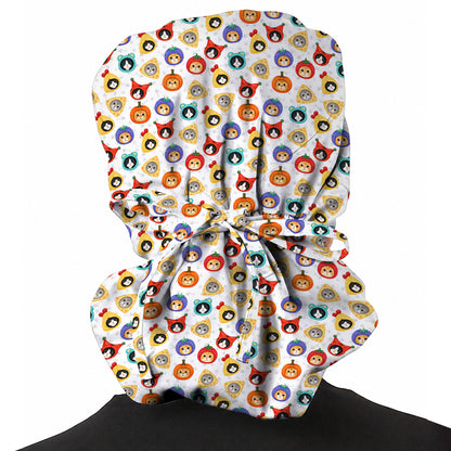 Funny Cat Pattern Scrub Cap, Cute Kitty Nursing Caps for Cat Lovers, Comfortable Medical Scrubs for Nurses