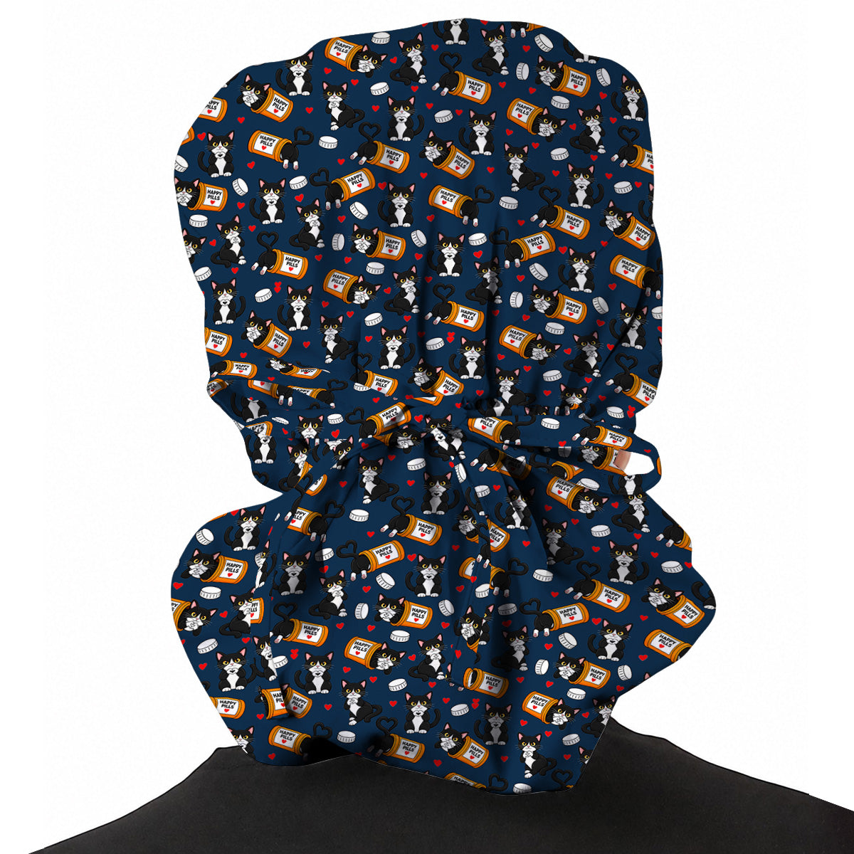 Cute Cat Nurse Scrub Caps, Funny Happy Pills Medical Headwear, Cat Lover Healthcare Cap