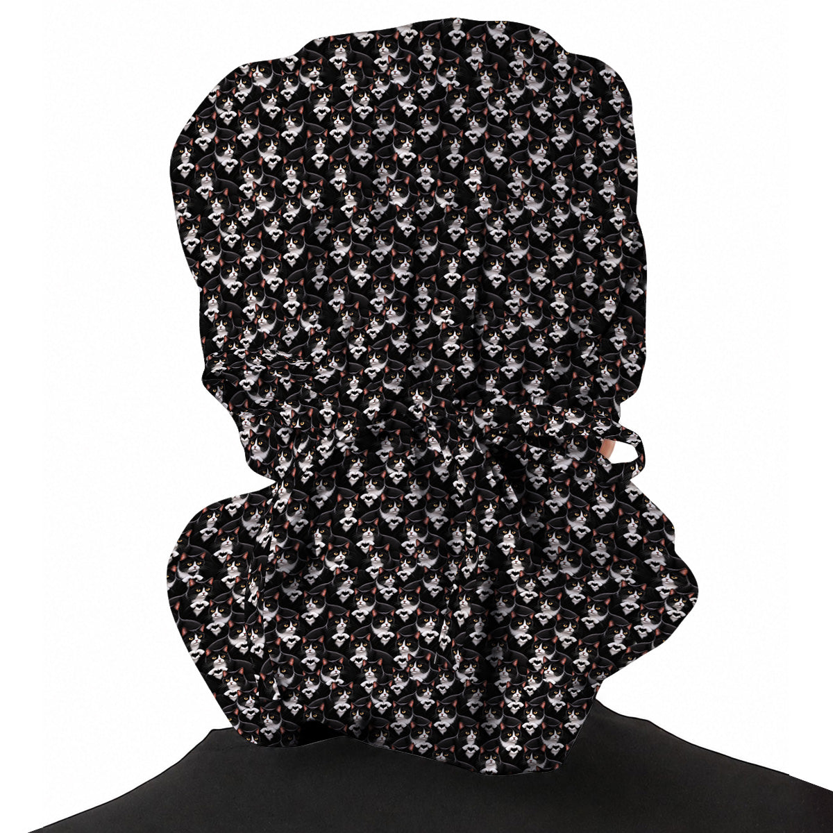 Tuxedo Cat Pattern Scrub Caps, Black And White Cat Nurse Scrubs, Breathable Fabrics Nursing Cap