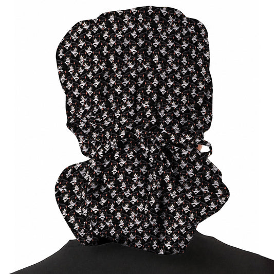 Tuxedo Cat Pattern Scrub Caps, Black And White Cat Nurse Scrubs, Breathable Fabrics Nursing Cap
