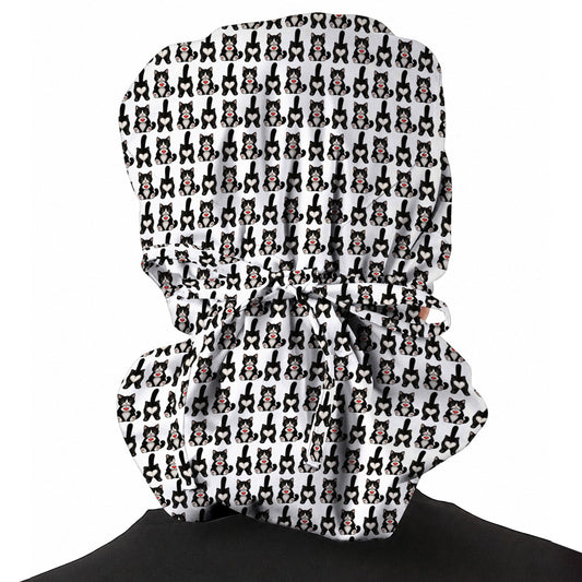 Funny Tuxedo Cat Pattern Scrub Caps, Cute Cat Nurse Scrubs, Breathable Fabrics Nursing Cap