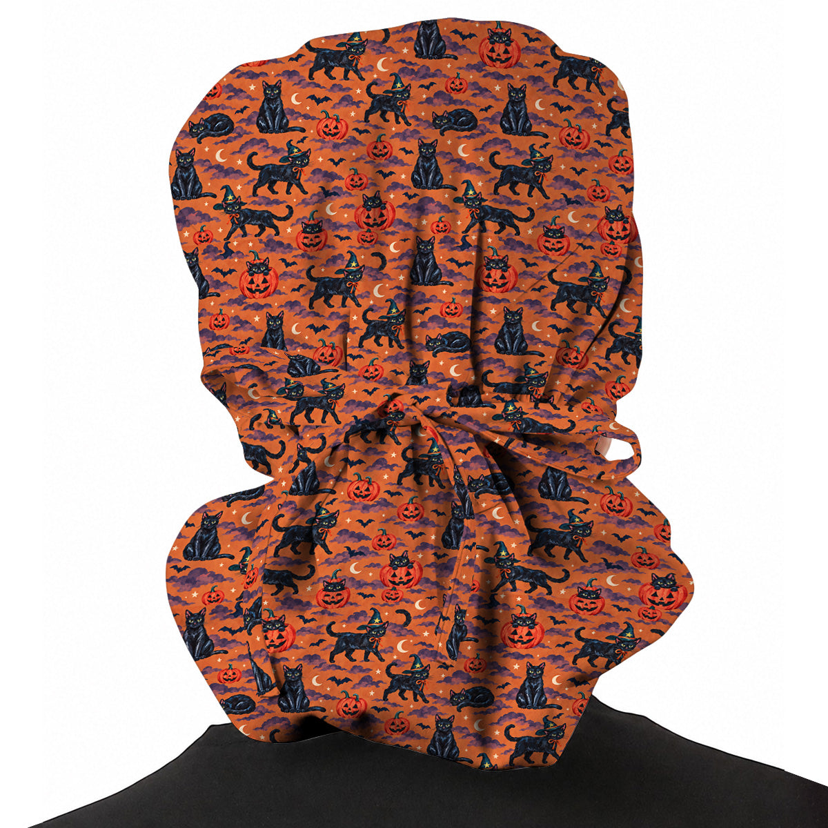 Black Cat Halloween Scrub Caps, Witchy Pumpkin Nurse Headwear, Spooky Season Healthcare Cap