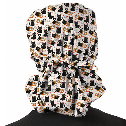 Black Cat Happy Pills Nurse Scrub Caps, Funny Pharmacy Cat Scrubs for Nurses, Cute Medical Nursing Cap Gift