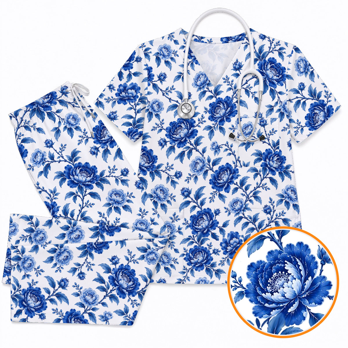 Peony Floral Scrub Top for Women, Elegant Peony Nurse Scrub Shirt, Floral Nursing Uniform For Healthcare Workers