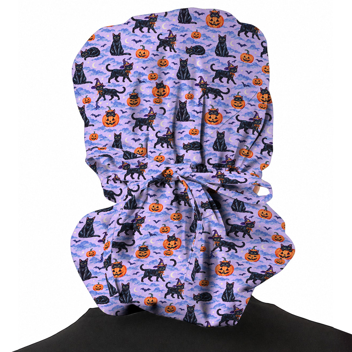 Black Cat Halloween Scrub Caps, Witchy Pumpkin Nurse Headwear, Spooky Season Healthcare Cap