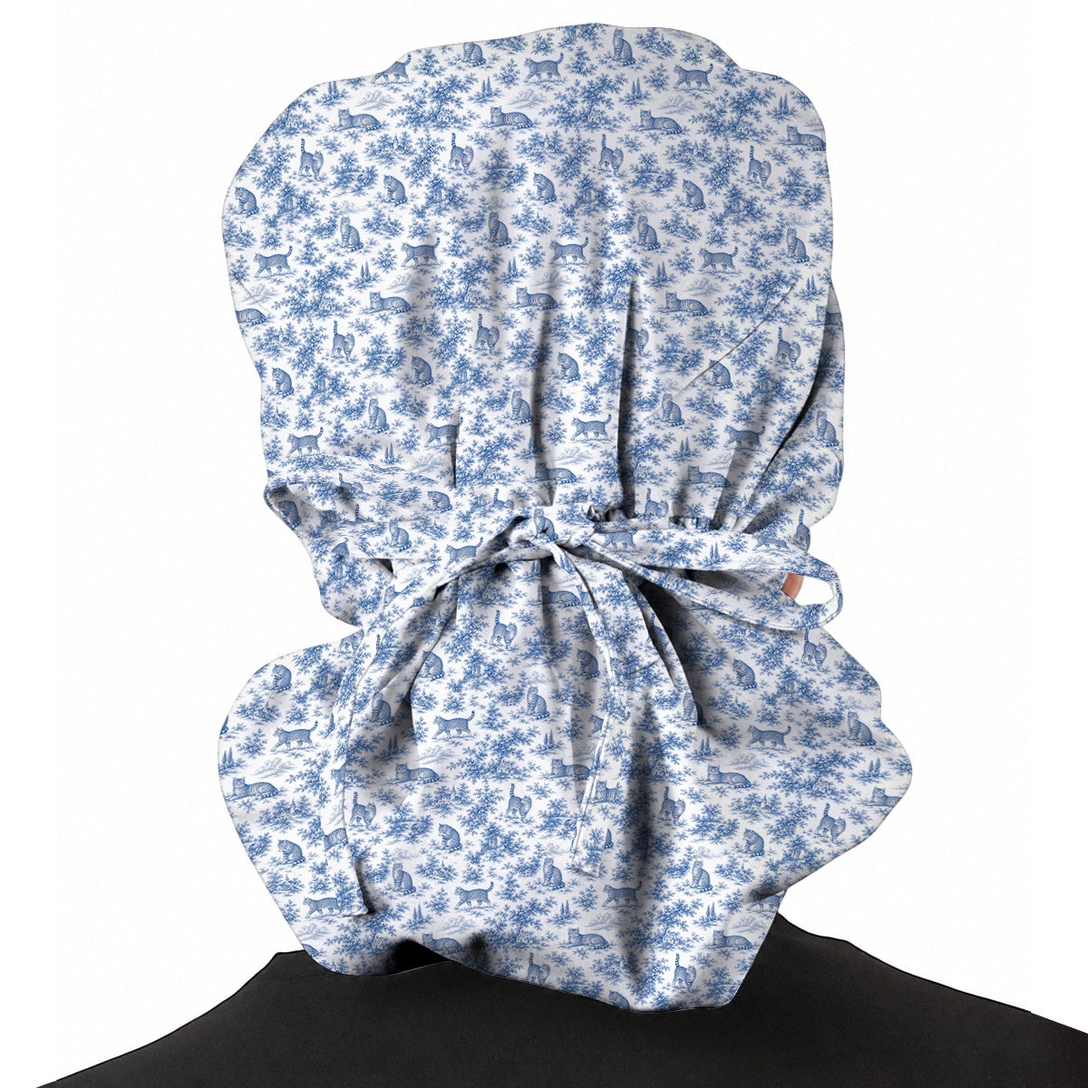 Toile de Jouy Cat Scrub Cap, Crazy Cats Pattern Nursing Caps for Cat Lovers, Vintage Feline Medical Scrubs