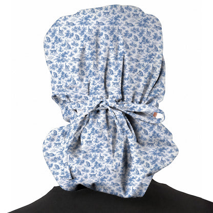 Toile de Jouy Cat Scrub Cap, Crazy Cats Pattern Nursing Caps for Cat Lovers, Vintage Feline Medical Scrubs