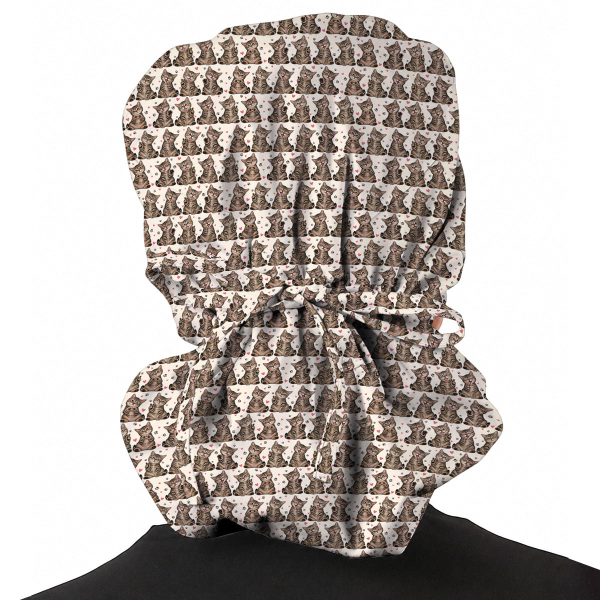 Cute Tabby Cat Pattern Scrub Caps, Heart Paw Cat Nurse Scrubs, Breathable Fabrics Nursing Cap