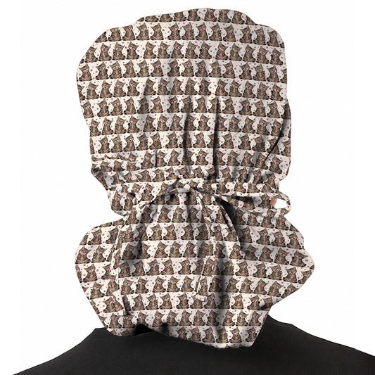 Cute Tabby Cat Pattern Scrub Caps, Heart Paw Cat Nurse Scrubs, Breathable Fabrics Nursing Cap