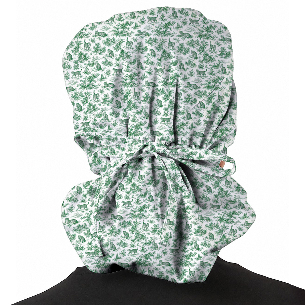 Toile de Jouy Cat Scrub Cap, Crazy Cats Pattern Nursing Caps for Cat Lovers, Vintage Feline Medical Scrubs