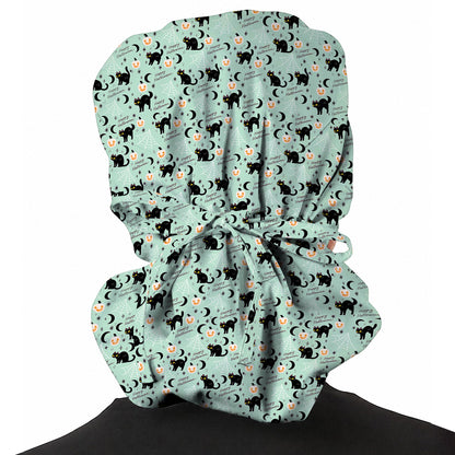 Black Cat Halloween Scrub Caps, Cute Pumpkin Nurse Headwear, Spooky Season Medical Cap