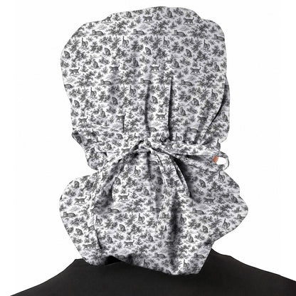 Toile de Jouy Cat Scrub Cap, Crazy Cats Pattern Nursing Caps for Cat Lovers, Vintage Feline Medical Scrubs