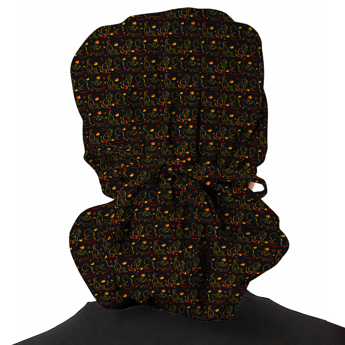 Autumn Black Cat Scrub Caps, Fall Cat Nursing Cap for Cat Lovers, Comfortable Feline Medical Scrubs For Nurse